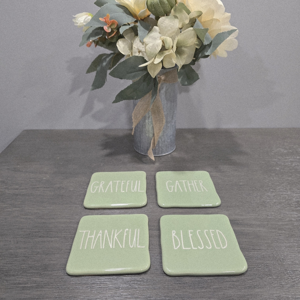 Green Ceramic Coasters Set